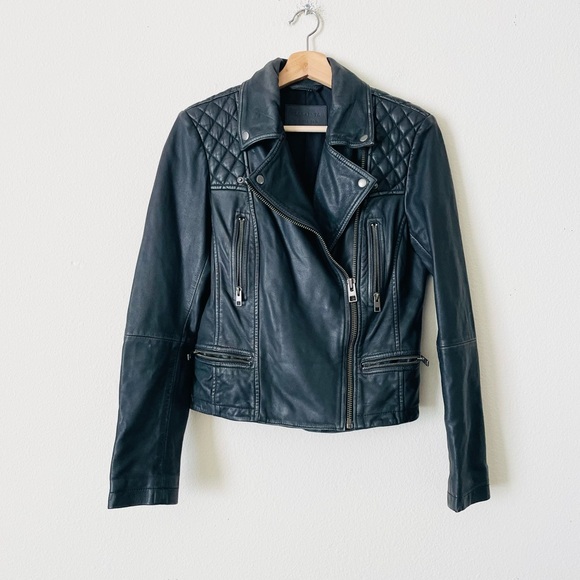 All Saints Jackets & Blazers - Allsaints US 6 Cargo 100% sheep leather Distressed Biker Jacket in black / grey